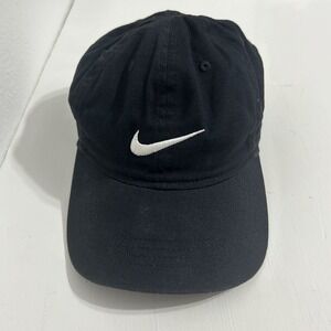 Nike Swoosh Black w/ White Logo Childs Hook and Loop Adjustable Baseball Hat Cap